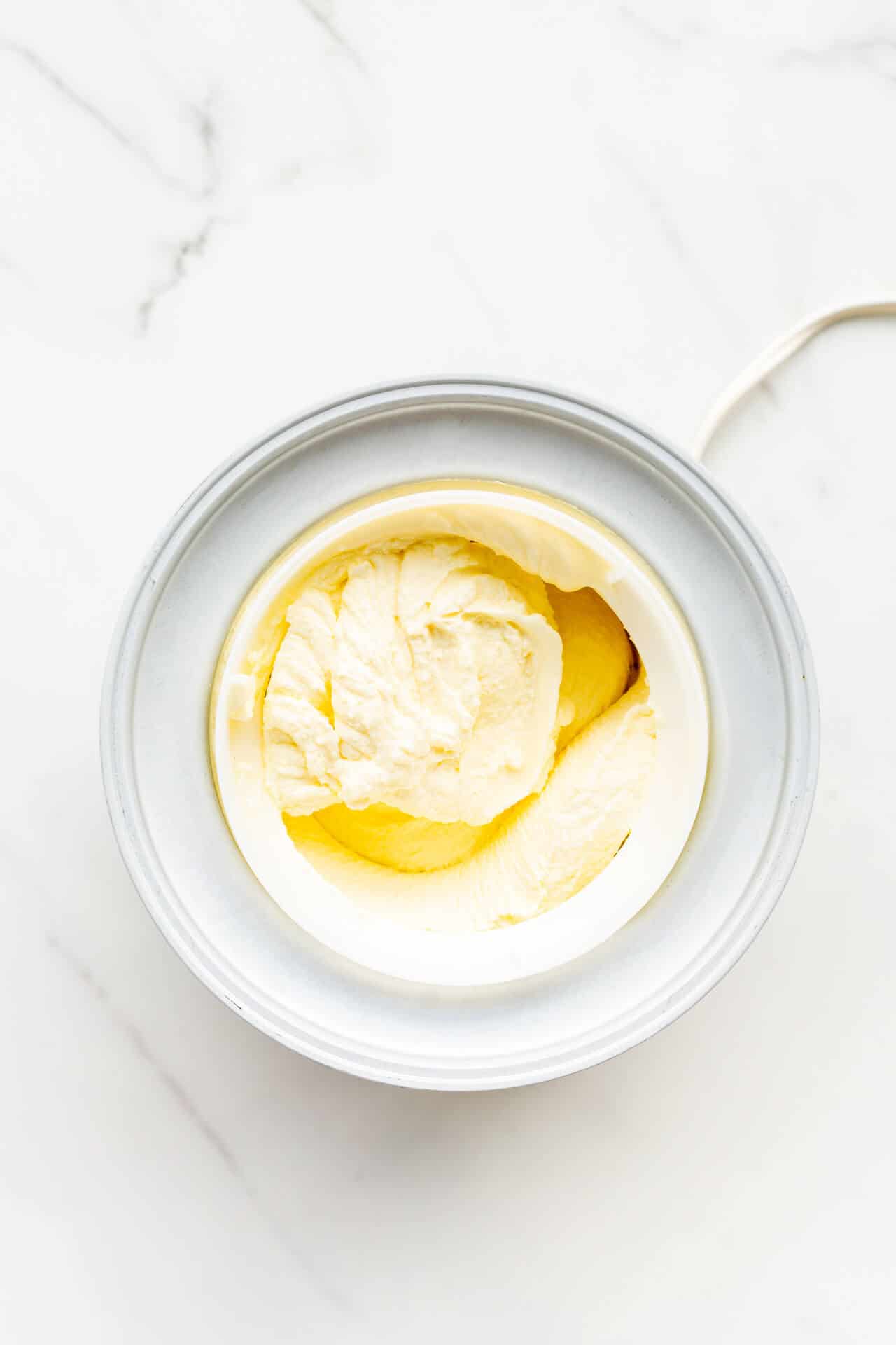 Freshly churned lemon ice cream in the Dewar