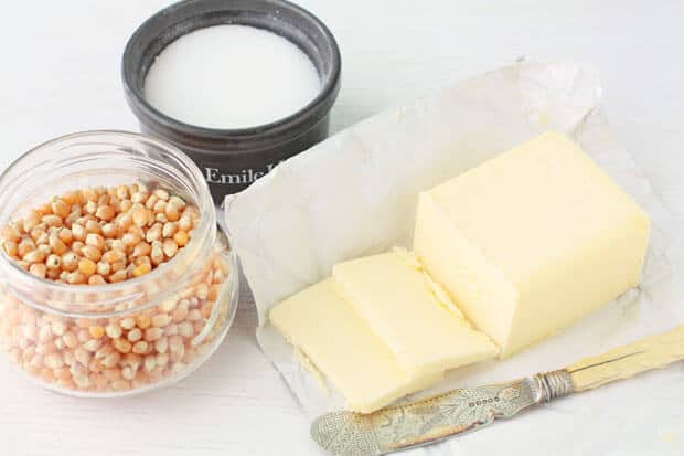 Basic ingredients for making popcorn