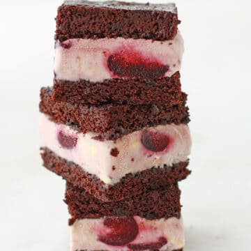 Stack of homemade ice cream sandwiches with bourbon cherry ice cream