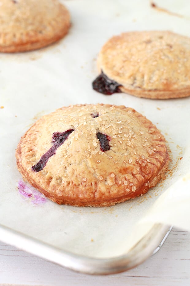 Homemade blueberry hand pies fresh from the oven.