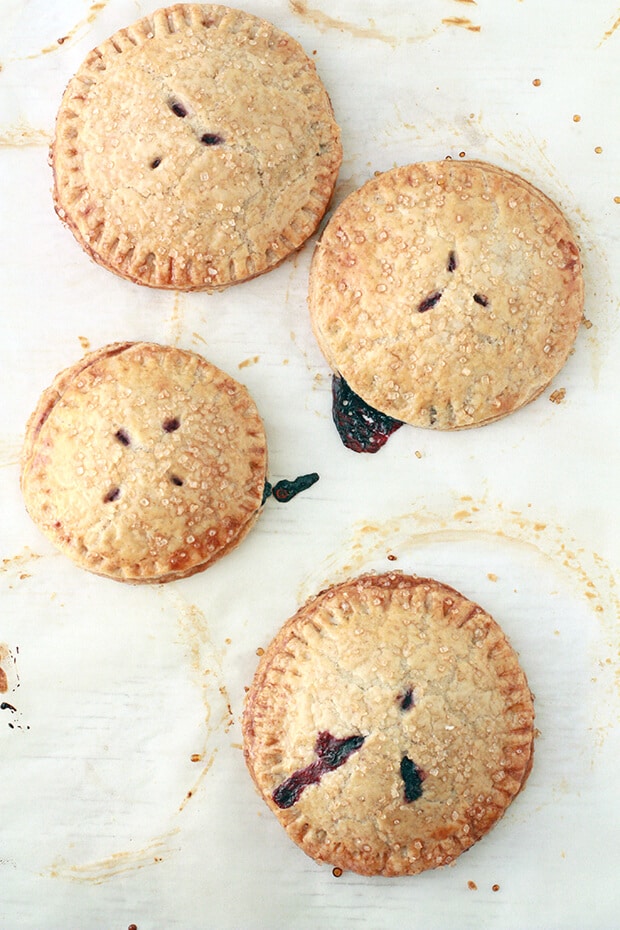 Homemade blueberry hand pies with an all butter crust.