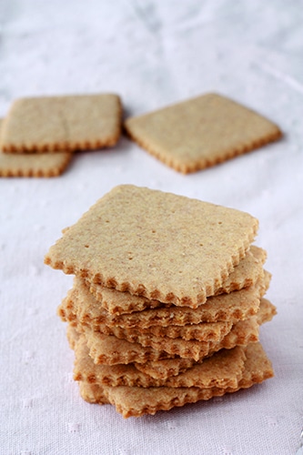 A stack of homemade graham crackers made from scratch