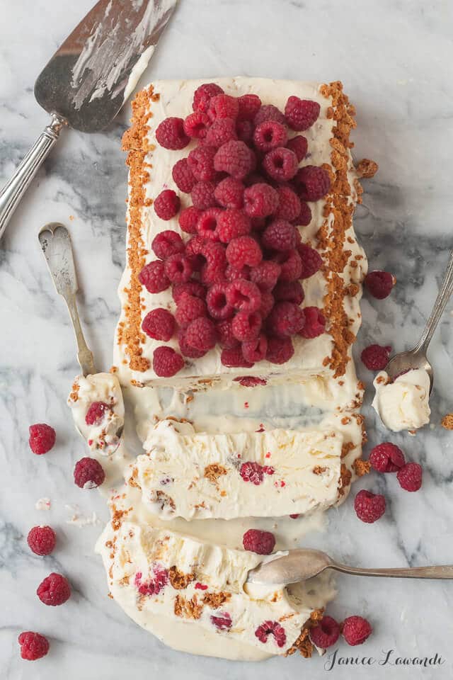 raspberry amaretti semifreddo slice