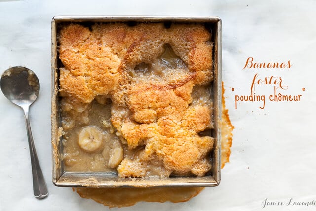 bananas foster pouding chômeur is like a boozy banana pudding cake