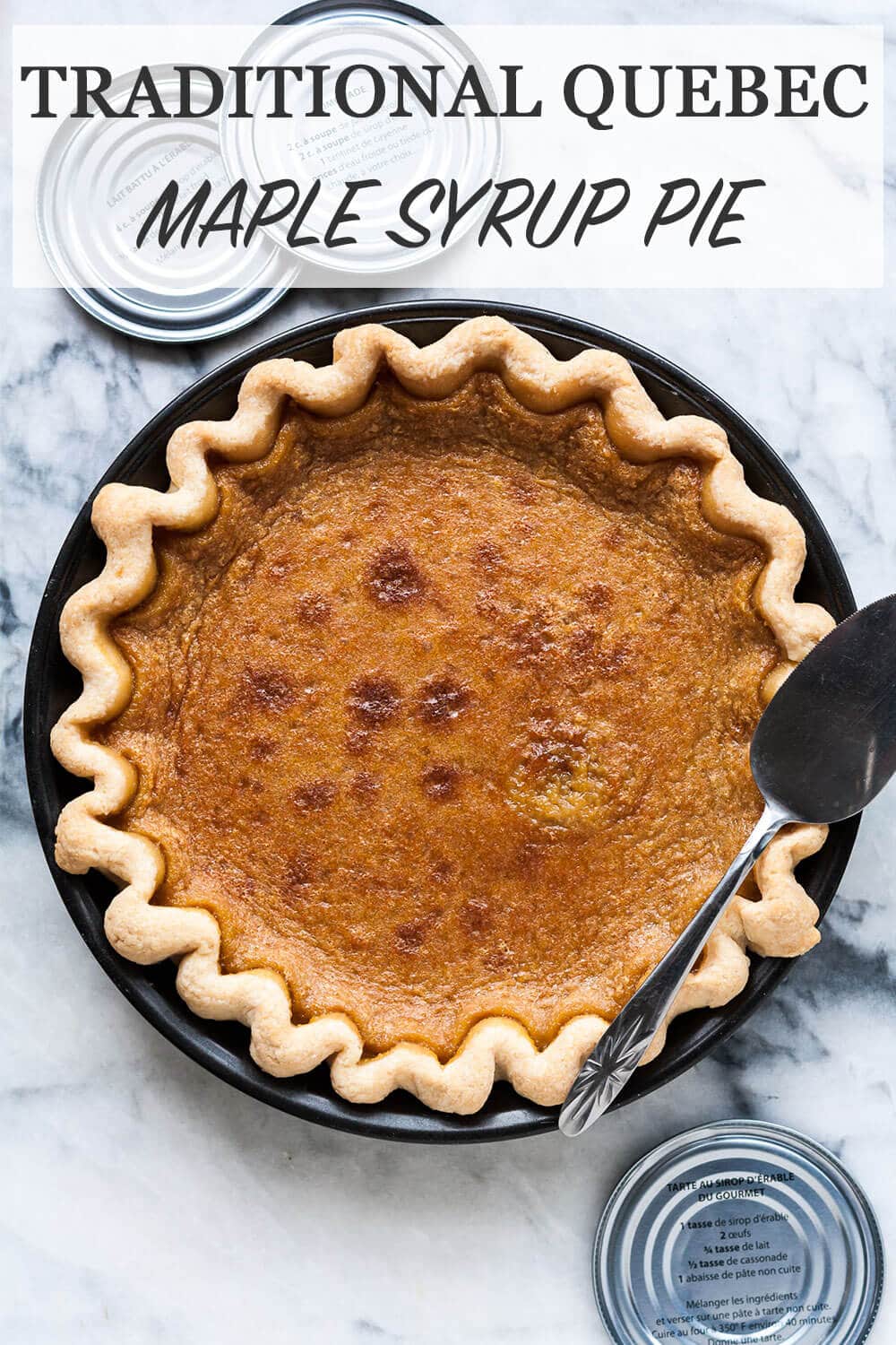 Traditional maple syrup pie with a crimped all-butter pie crust. The original maple pie recipe can be found printed on some cans of Quebec maple syrup