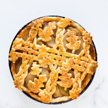 rosé wine-poached pear pie