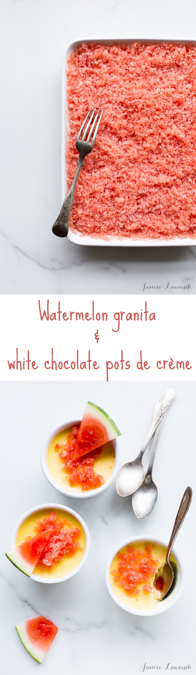 watermelon granita and lime white chocolate pots de creme