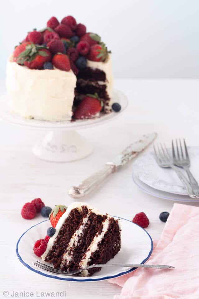 Berry-chocolate layer cake with cream cheese frosting