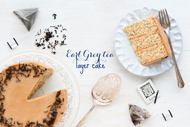 This Earl grey tea cake is a layer cake infused with Earl Grey tea. Earl Grey tea is used in the cake layers, in the Earl Grey frosting, and in the garnish.