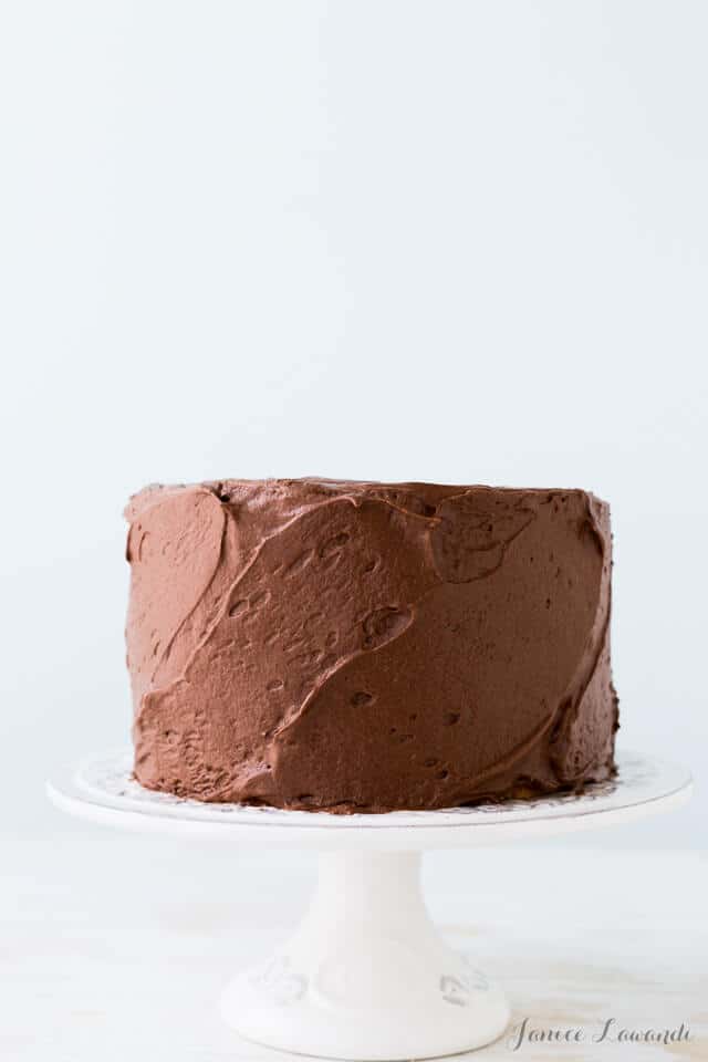 The classic birthday cake: frosted vanilla cake with milk chocolate frosting