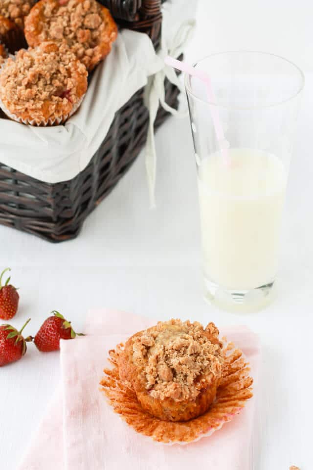 Gluten Free Strawberry Rhubarb Muffins with Almond Streusel