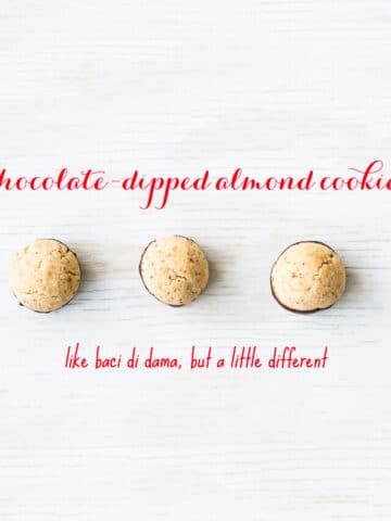 These chocolate dipped almond cookies are similar to baci di dama