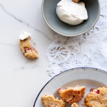 little rhubarb biscuits like tiny scones with rhubarb and served with cream