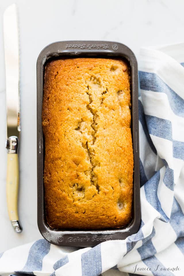 Banana and cardamom buttermilk cake fresh from the oven