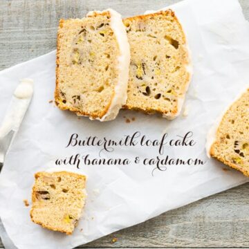 Banana and cardamom buttermilk cake sliced