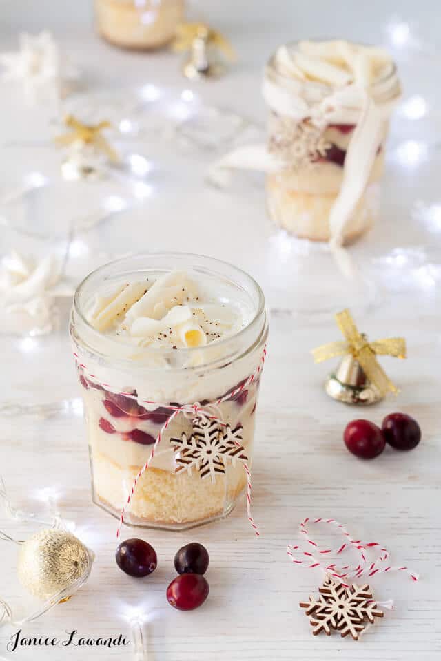 Christmas trifles with boozy eggnog and cranberries