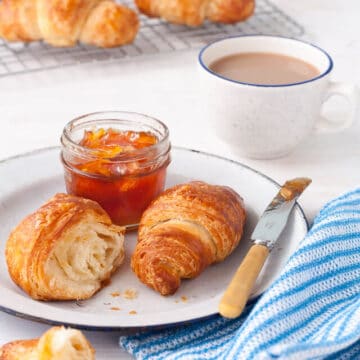 Croissant breakfast - homemade croissants with marmalade