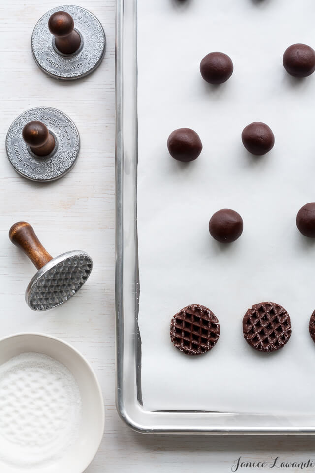 Stamping cookies with Nordic Ware cookie stamps