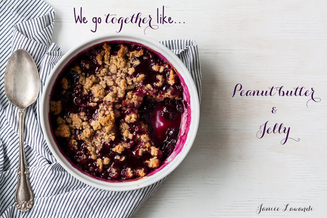 We go together like peanut butter and jelly, a Concord grape and peanut butter crumble