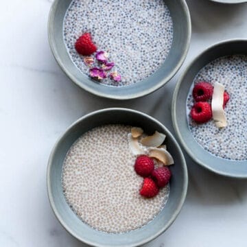 chia pudding flavoured with rosewater and honey and served with berries