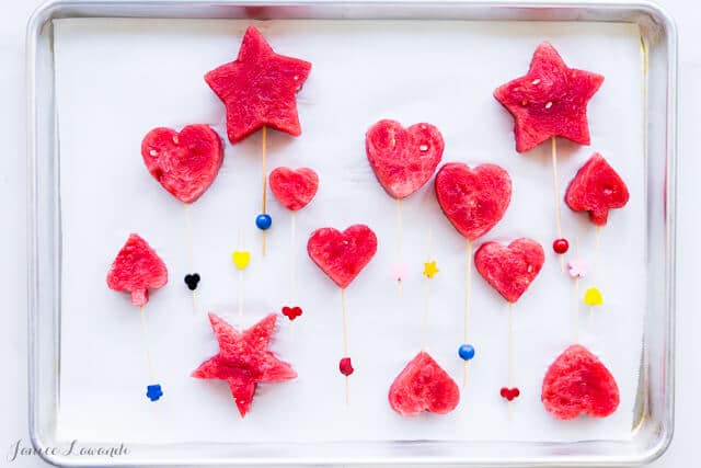 Watermelon shapes for parties ready to be frozen into frozen watermelon pops