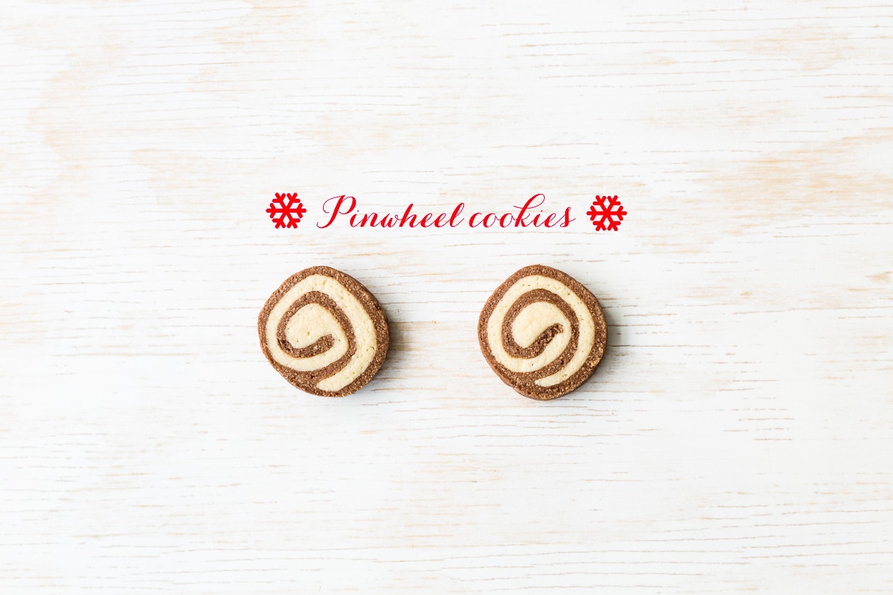 Chocolate and vanilla Pinwheel cookies that are slice and bake so you can make the dough for these cookies ahead of time