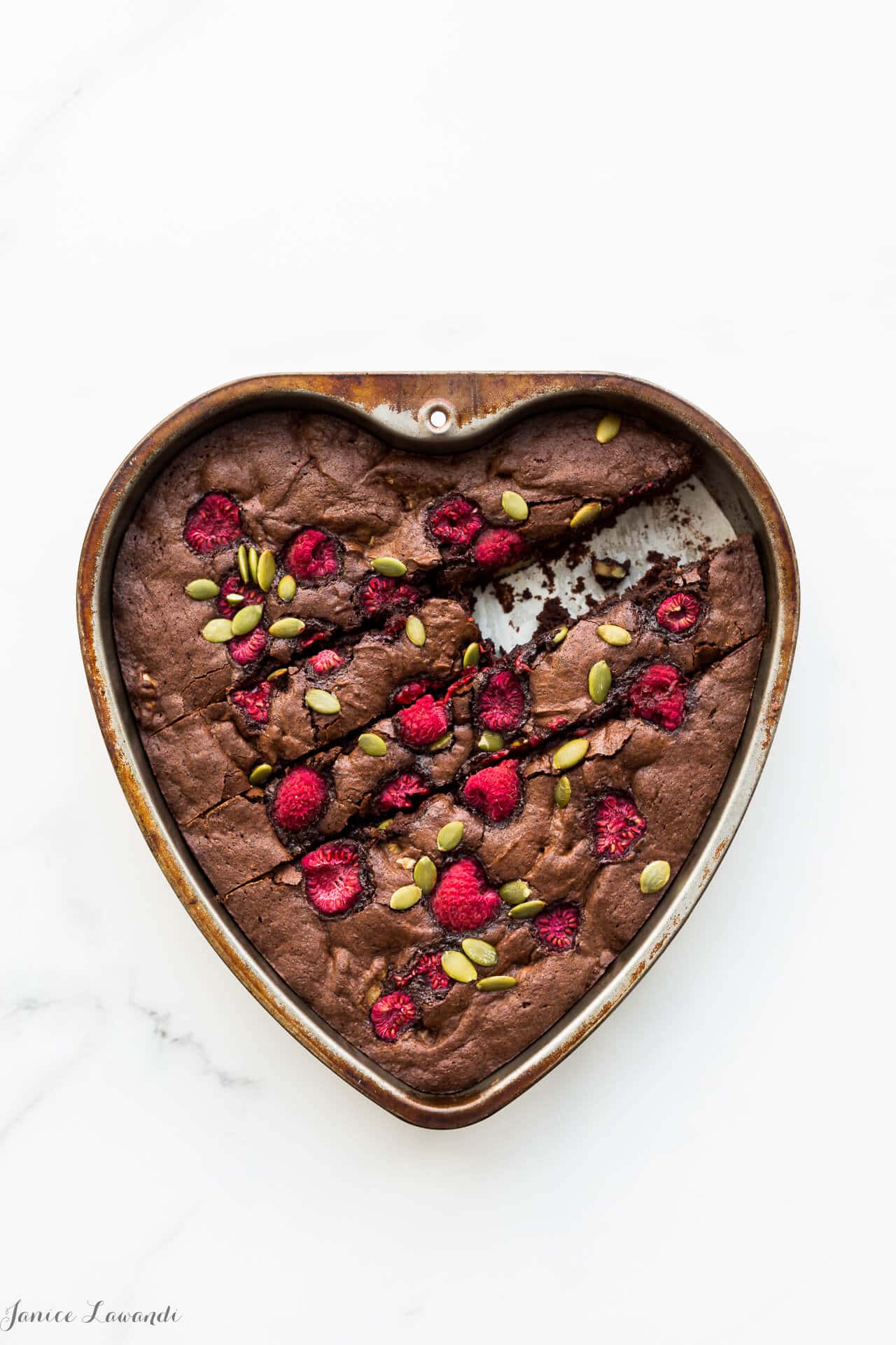 One bowl brownies with walnuts, raspberries and pumpkin seeds