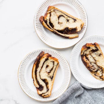 Slices of chocolate babka bread