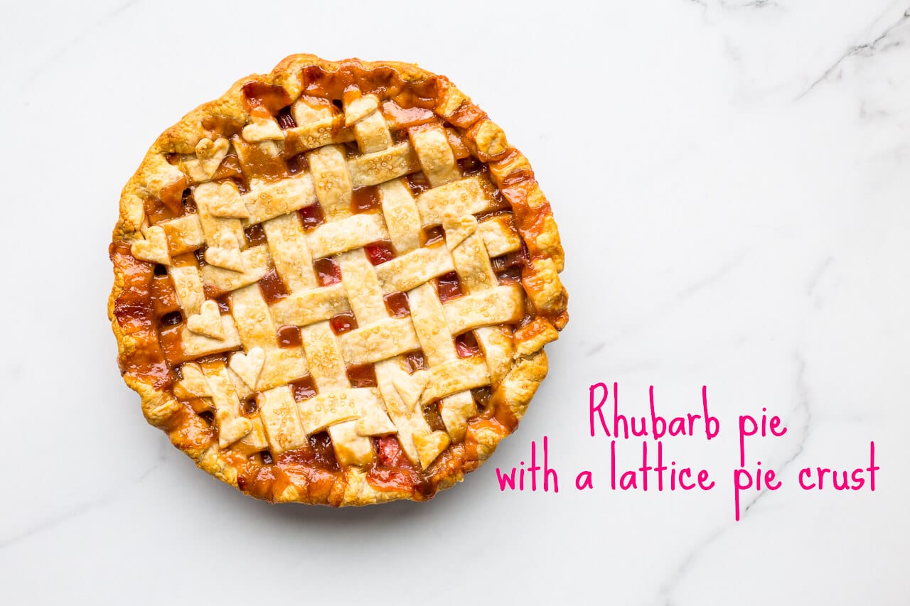 Pink rhubarb pie with a lattice pie crust
