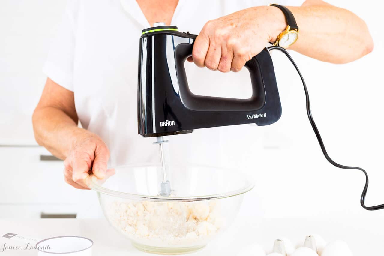 Making crumble topping with a hand mixer