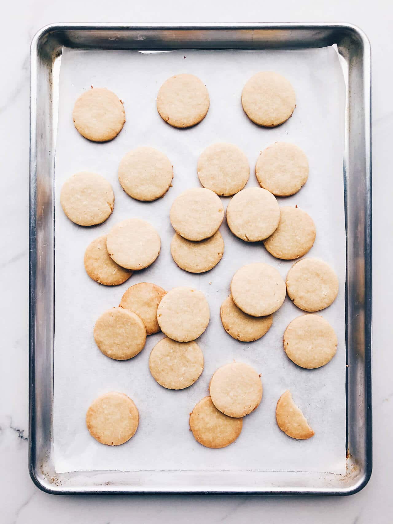 golden coconut shortbread cookies cutout in rounds