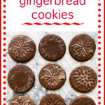 Nine dark gingerbread cookies stamped with star shapes and lightly glazed for a shimmery finish