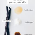The different types of vanilla you can bake with featuring vanilla beans, extract, sugar, and paste