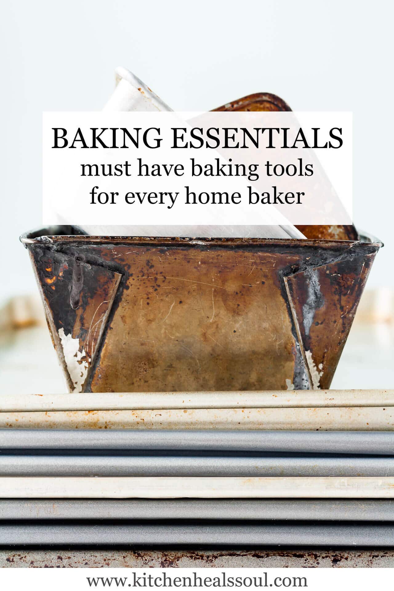 Stacks of sheet pans and vintage loaf pans