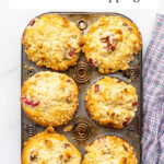 Vintage pan of rhubarb muffins with streusel topping