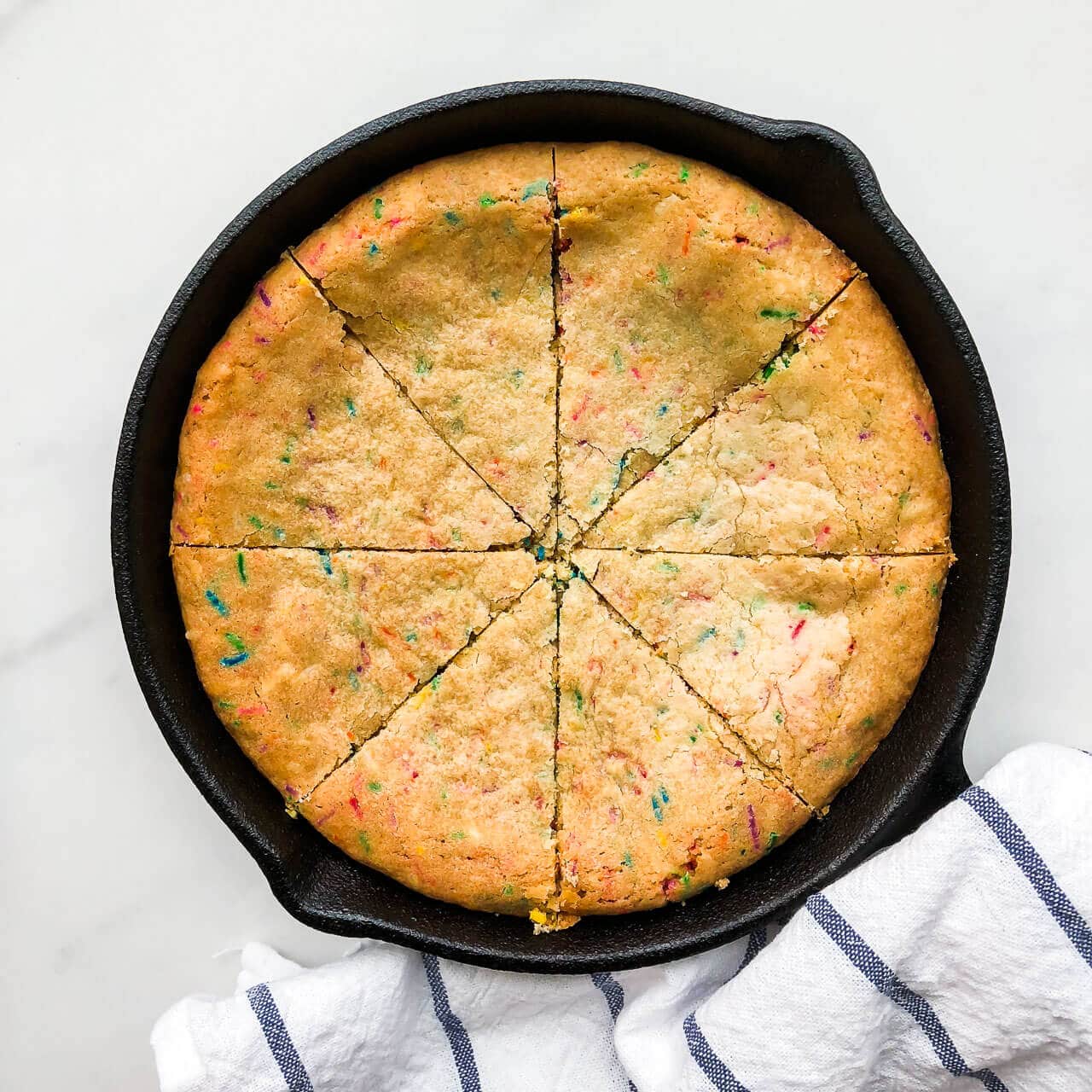 Skillet cookie baked in cast iron pan