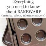 A stack of bakeware including muffin pan and loaf pan and sheet pan
