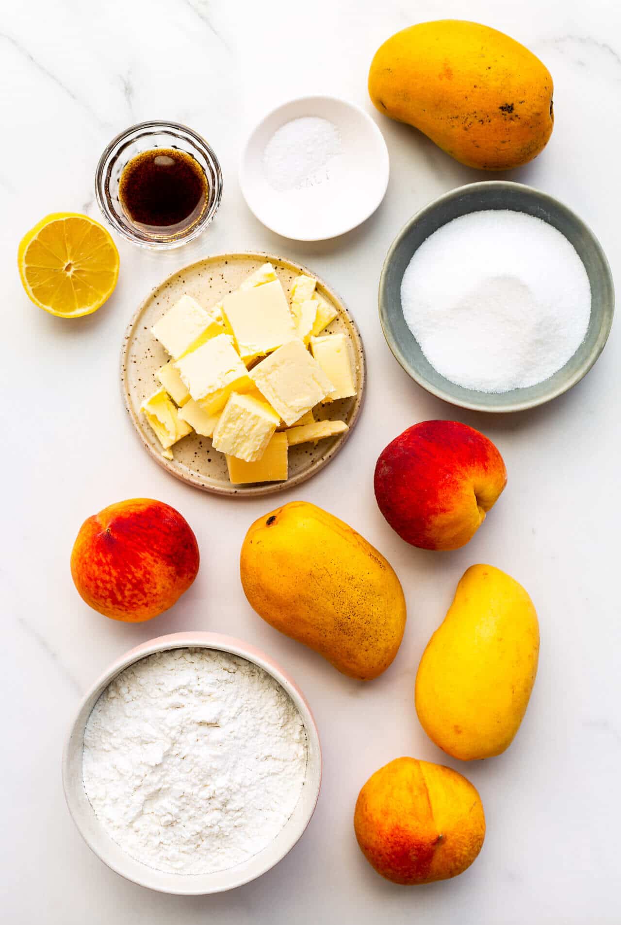 Ingredients for peach mango pie measured out