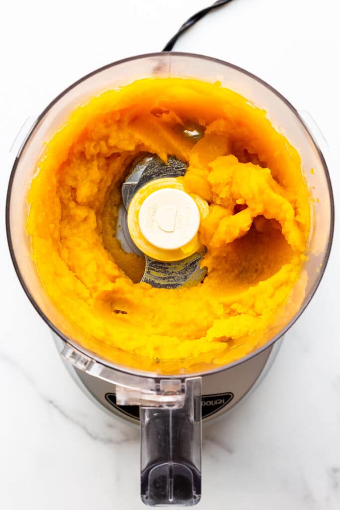 Purée roasted pumpkin a food processor to bake with.