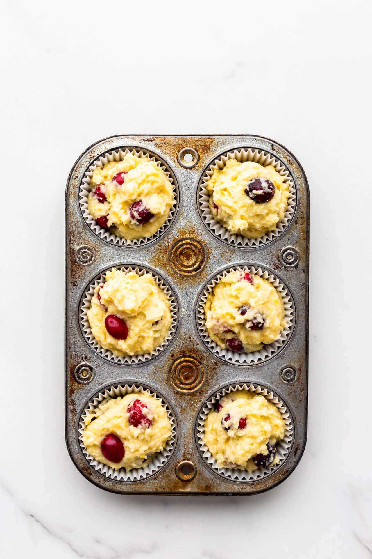 Cranberry lemon muffins before baking.