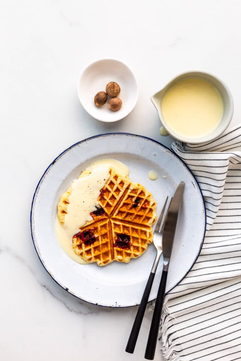 Cranberry waffles and eggnog crème anglaise - The Bake School