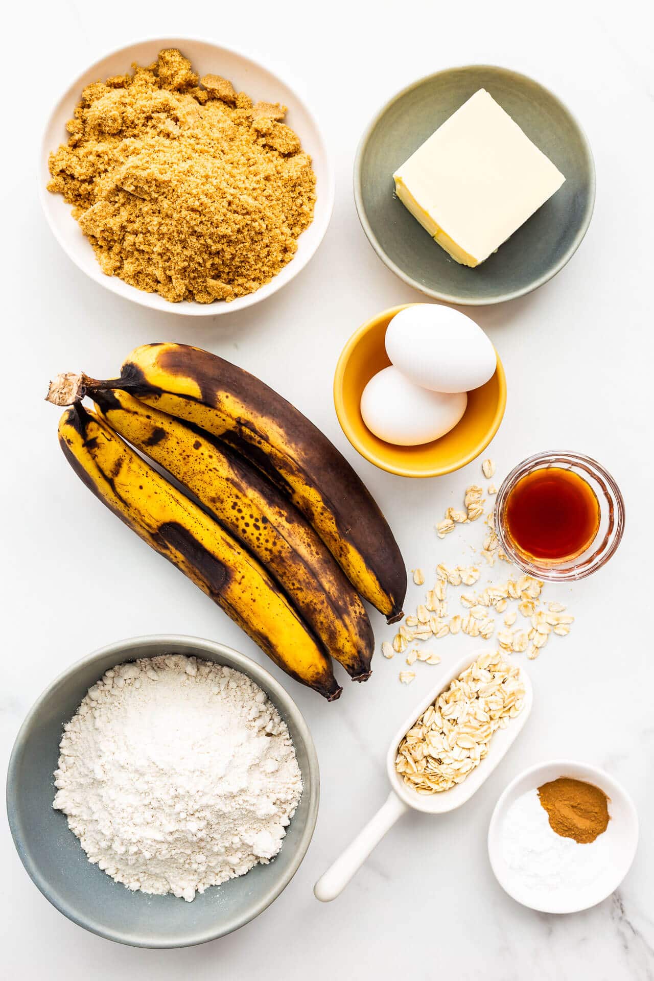 Ingredients for banana muffins with oats all weighed out and ready to mix.