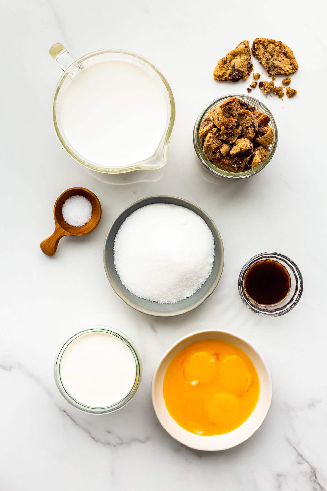 Ingredients to make cookie ice cream, measured out and ready to go.