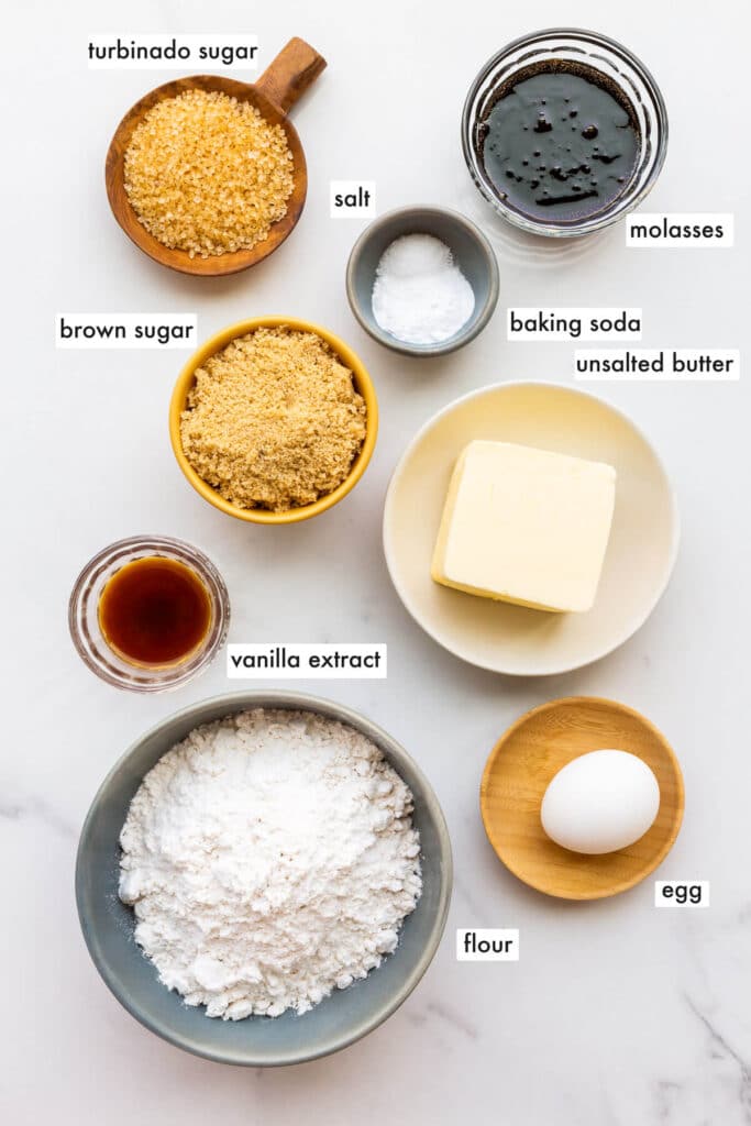 Ingredients to make molasses cookies.