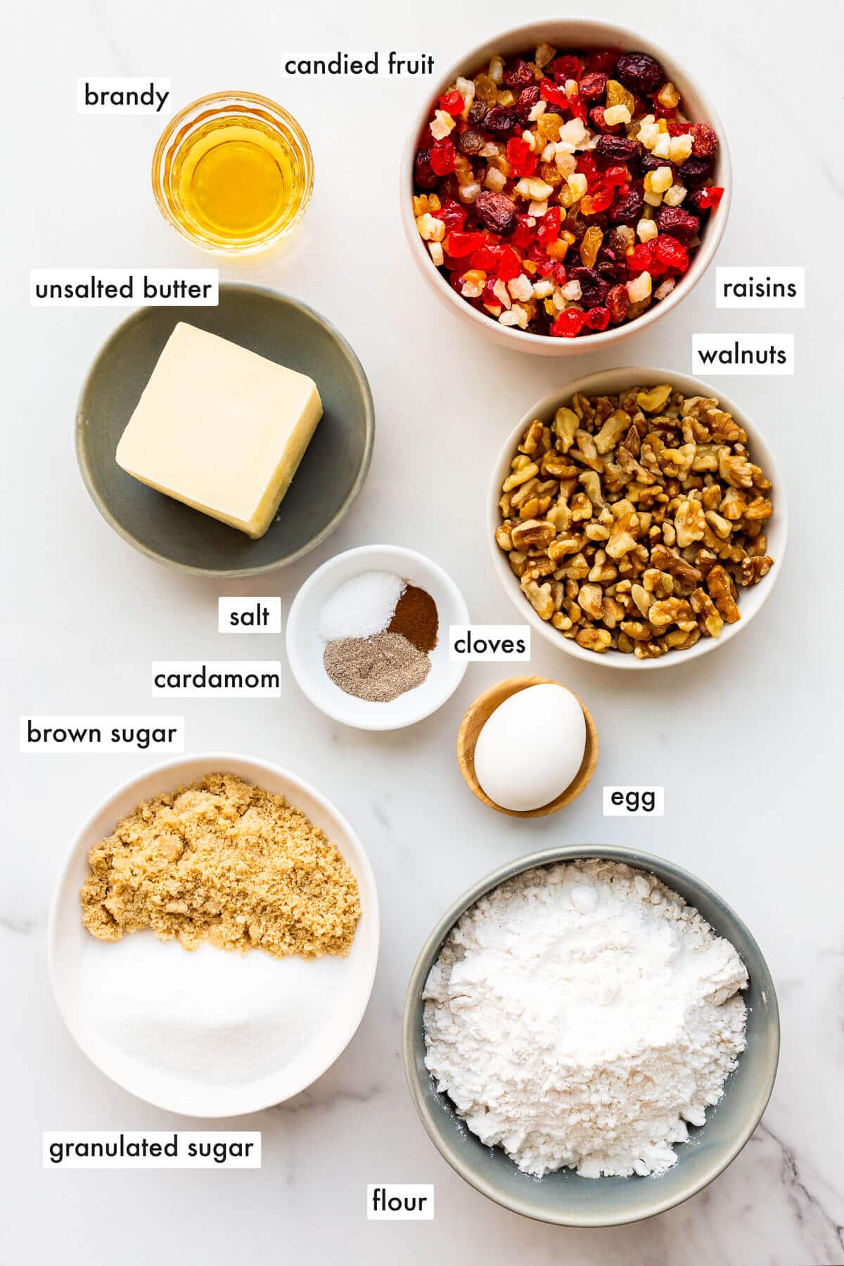 Ingredients to make fruitcake cookies measured out.