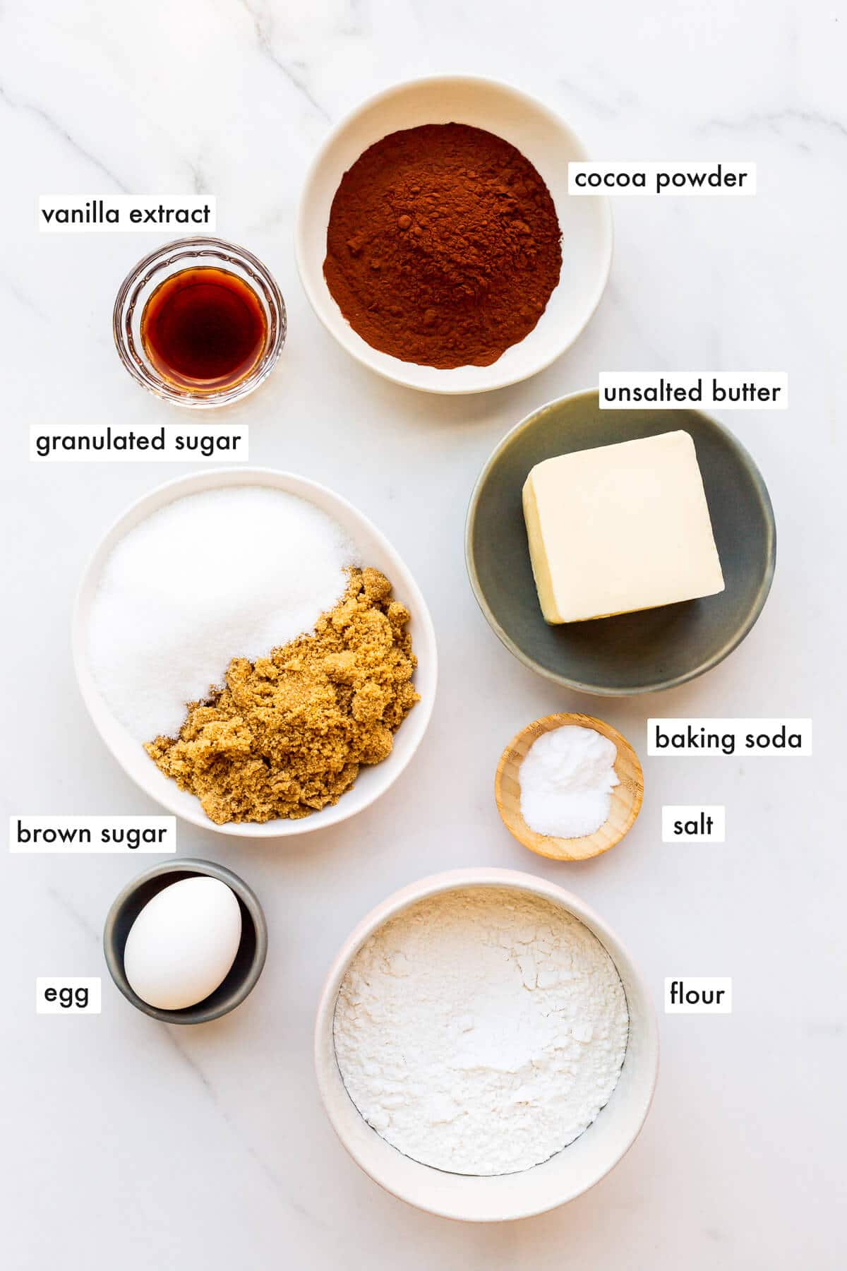 Ingredients to make chocolate sugar cookies measured out.
