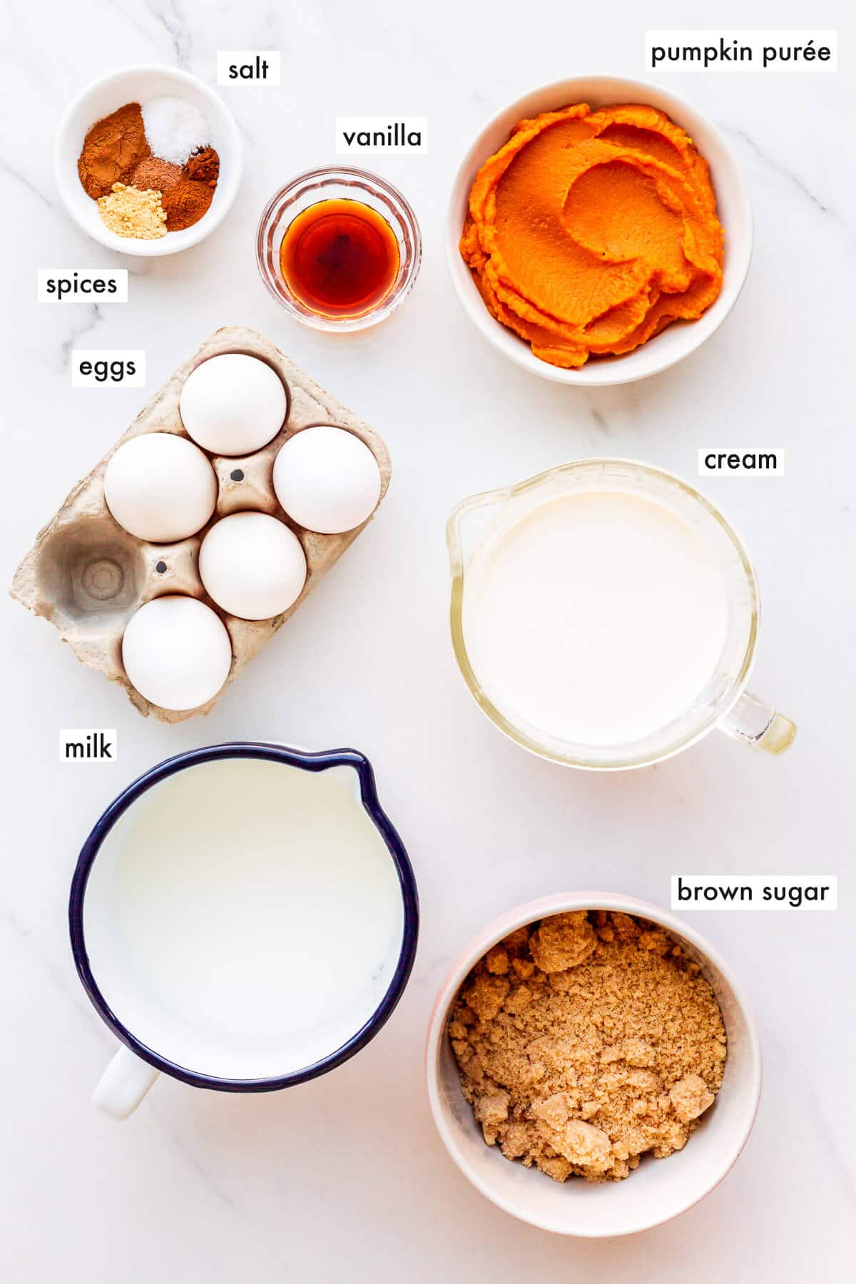 Ingredients to make pumpkin ice cream from scratch.