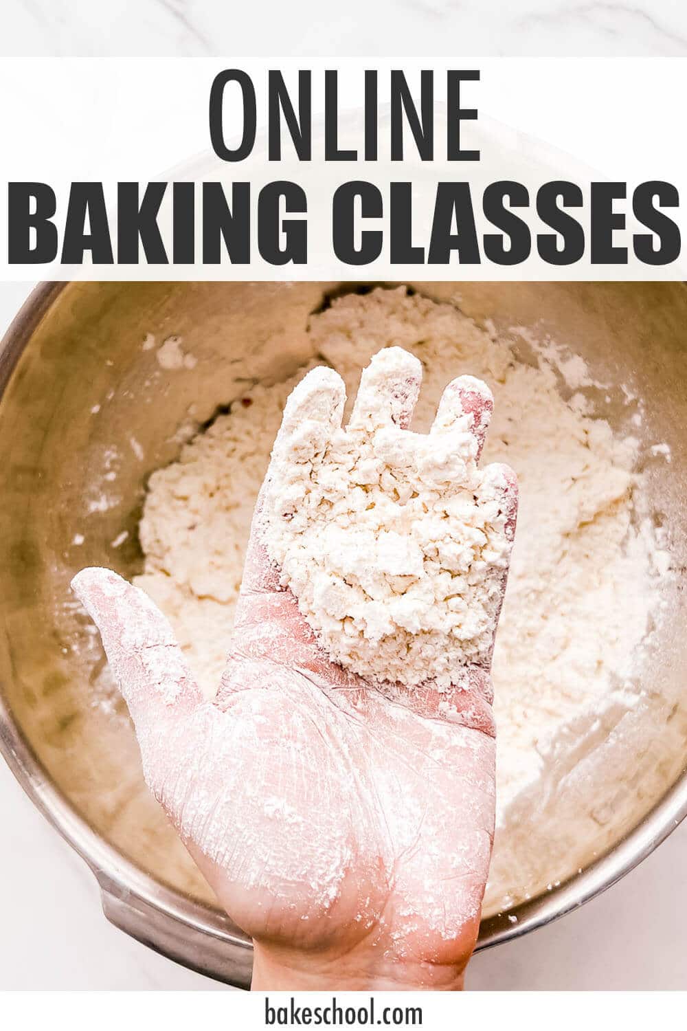 Hand of flour and butter cut together for making scones.