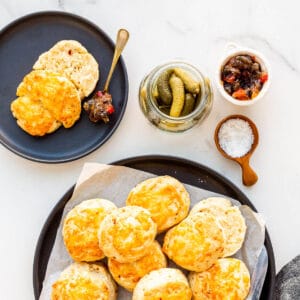 Serving scones with cheese with pickles and spicy jam.