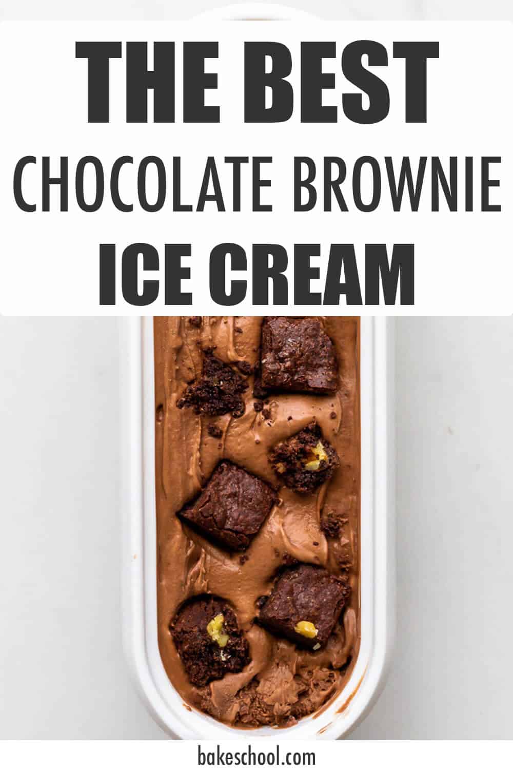 A tub of homemade chocolate brownie ice cream.
